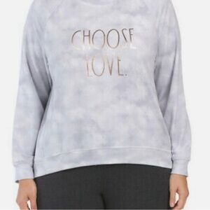 Rae Dunn Long Sleeve Crewneck Sweatshirt Gray White Choose Love Graphic 2X